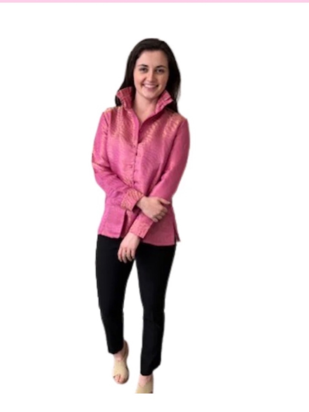LIZA BYRD Pink and Gold Jacquard Top, NWT - Picture 2 of 3